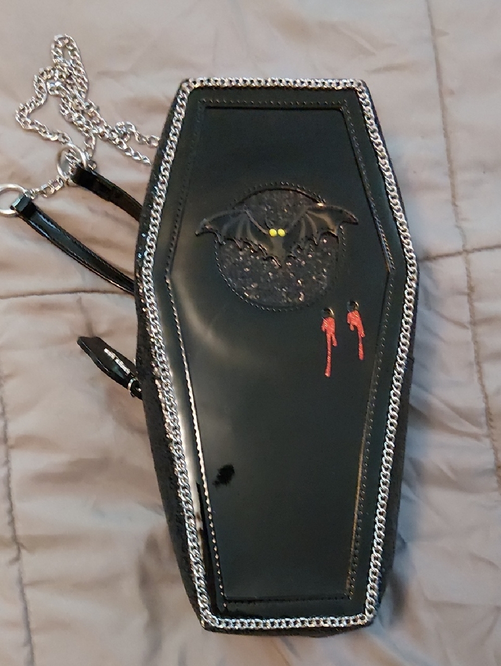 Betsey Johnson Black Coffin Crossbody Bag with Silver Chain